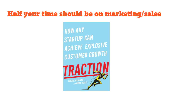 Half your time should be on marketing/sales